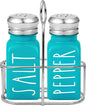 Teal Salt and Pepper Shakers Set with Holder by Brighter Barns - Turquoise Kitchen Decor and Accessories - Cute Salt and Pepper Set with Caddy - Modern Farmhouse Glass Shakers for Dining Table (Teal)