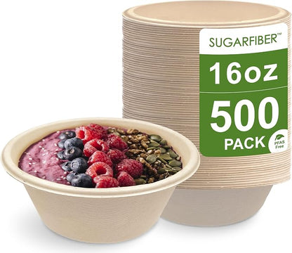 16oz Compostable Paper Bowls Disposable Round Natural Soup Bowls, Biodegradable by HarvestPackGOURMETSHOWCASE