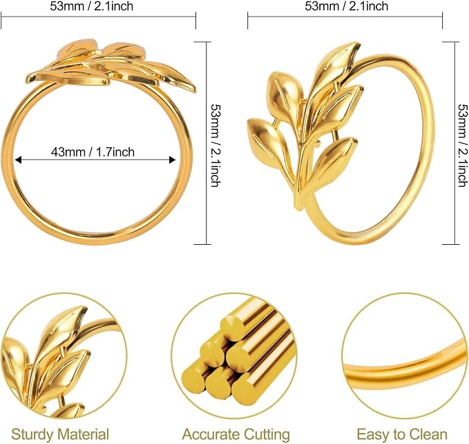 Set of 50 Leaf Napkin Rings Metal Gold Leaf Napkin Ring, Metal Napkin Rings - Image 2