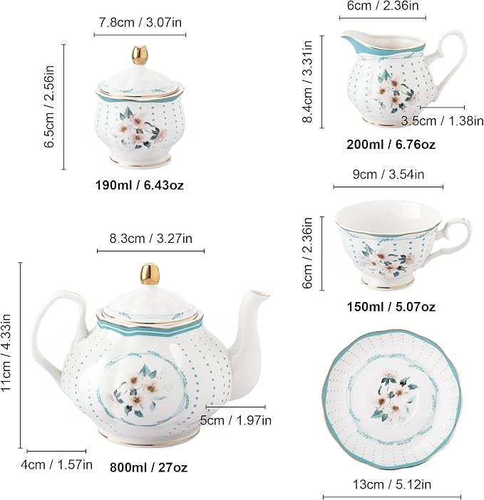 fanquare 21 Pieces Royal Style Porcelain Tea Set - Image 6