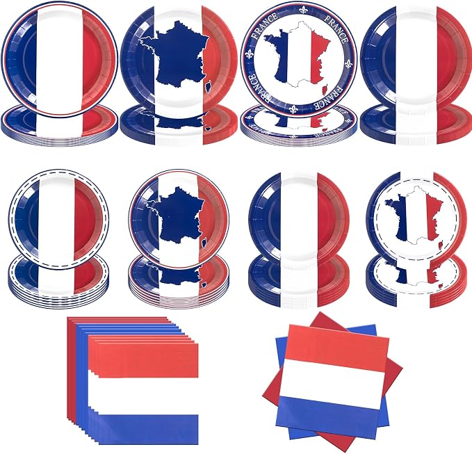 France French Flag Paper Plates and Napkins Party Supplies, Serves 60 | 180Pcs by Osonm