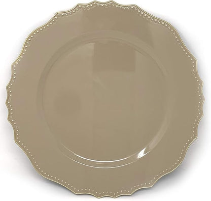 allgala Heavy Quality Round Charger Plates - Dinner Plates - Set of Charger Plates for Table Decor - Ideal for Weddings, Weddings, Thanksgiving Parties & Holidays - Floral Tan (13-Inch 48-Pack)