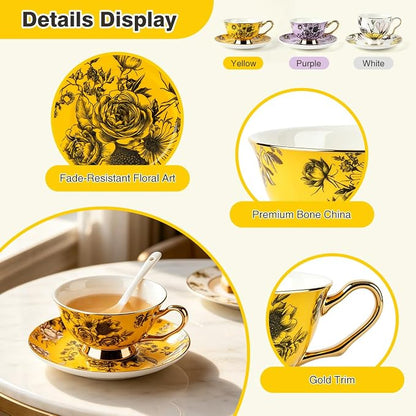 Elegant Floral Tea Cup and Saucer Set - Image 4
