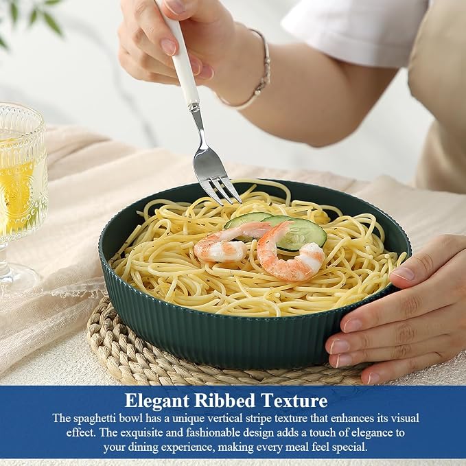 HOMQUEN Pasta Bowls Set of 6, 37oz Salad Bowls Green Soup Bowls, Large Pasta - Image 4