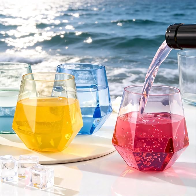 Goodluck 40PCS 12oz Diamond Stemless Plastic Wine Whiskey Glass, Suitable - Image 5