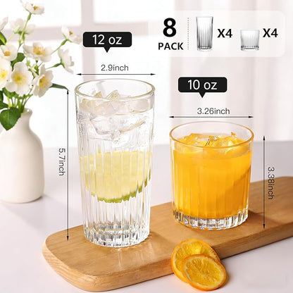 Laerjin Drinking Glasses Set of 8, 12 oz Highball Glasses & 10 oz Cocktail - Image 4