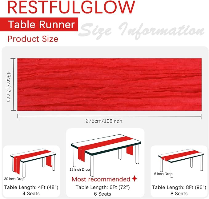 10 Pack Red Cheesecloth Table Runner 17 x 108 Inch | Boho Gauze Fabric - Image 4