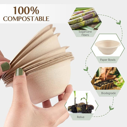 ZORRITA Disposable Paper Bowls, 8 oz, 150 Pack | Natural Sugarcane, Small - Image 4