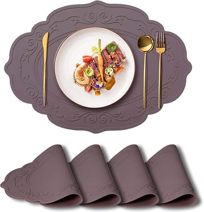 Silicone Placemat Set of 4, Oval Heat Resistant Non-Slip Mats, Waterproof Placemat, Foldable Placemats, Easy to Clean Silicone Table Mat by Siliconty(4, Cameo Brown)