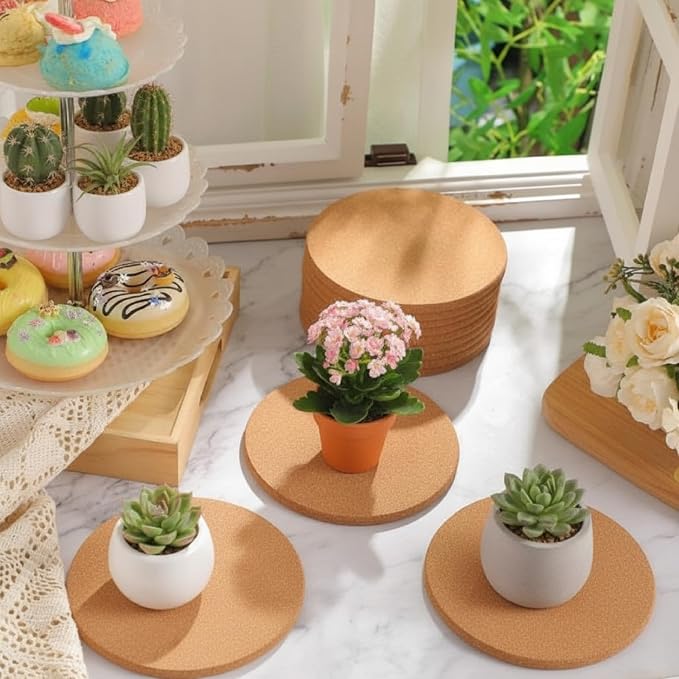 Boao 6 Pcs 4 Inch Round Absorbent Cork Coasters Wooden Cork Plant Coasters - Image 6