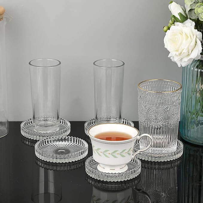 JUXYES Set of 5 Heat-Resistant Clear Glass Coaster - Image 5