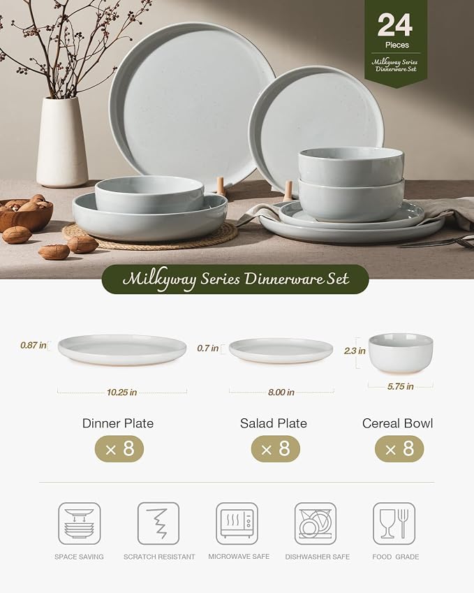 Famiware Milkyway 24-Piece Stoneware Dinnerware Set, Light Gray | Plates and - Image 2