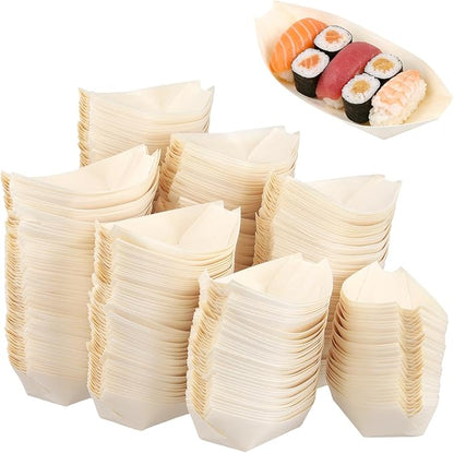 400 PCS Wood Boat Plates, 4 Inch Disposable Wood Sushi Boats Serving Tray, Wooden Food Boat for Appetizer Sushi Dessert Buffet Snacks