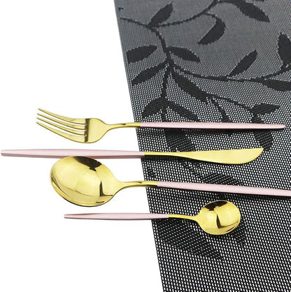 Pink Gold Silverware Set, JASHII 20-Piece Stainless Steel Satin Finish Flatware - Image 4