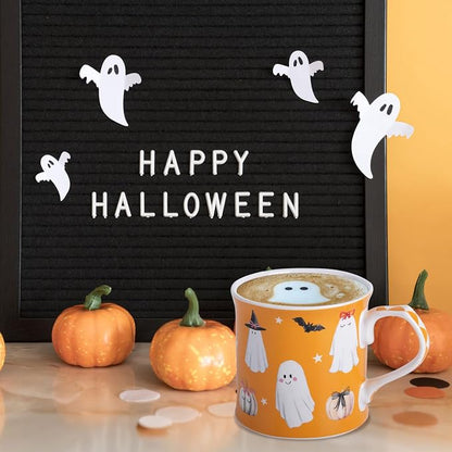 Cute Ghost Halloween Coffee Mug, 12oz Orange Ceramic Coffee Cup - Image 2