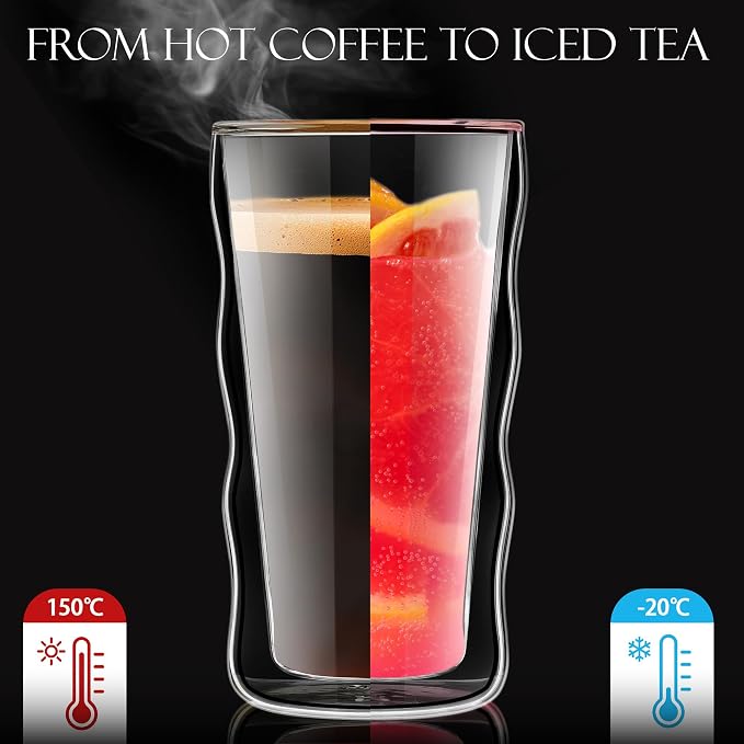 Joeyan Double Walled Insulated Tumbler, 15 oz Beer Cocktail Glass Cups Highball - Image 3