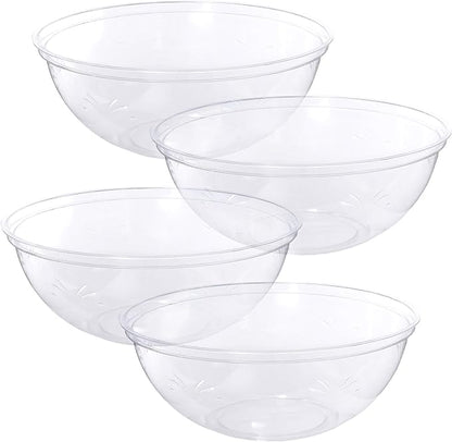 PLASTICPRO Disposable Round Serving Bowls, Party Snack or Salad Bowl, Plastic Crystal Clear Pack of 4 (X Large Bowls, 8)