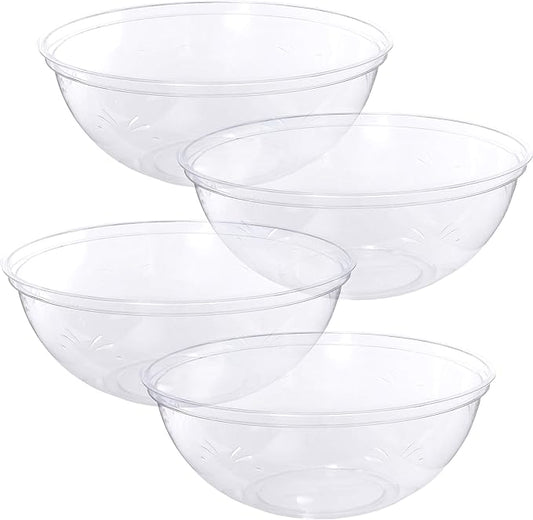 PLASTICPRO Disposable Round Serving Bowls, Party Snack or Salad Bowl, Plastic Crystal Clear Pack of 4 (X Large Bowls, 8)