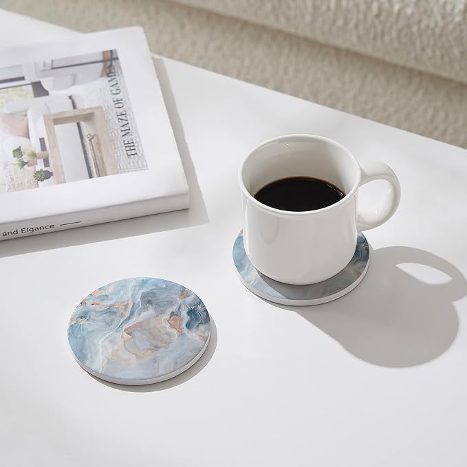 Set of 6 Abstract Blue Marble Coasters - Image 2