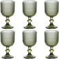Green Drinking Glasses set of 6 Big Wine Goblets Vintage Colored Glassware 13 oz for Wedding Party Bar Vertical Line Embossed Pattern Stemmed Cups 400ml