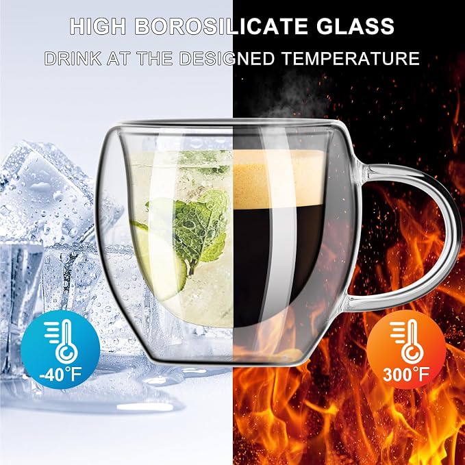 PARACITY Double Wall Glass Espresso Cups, 2.7 oz Expresso Shots, cappuccino - Image 3