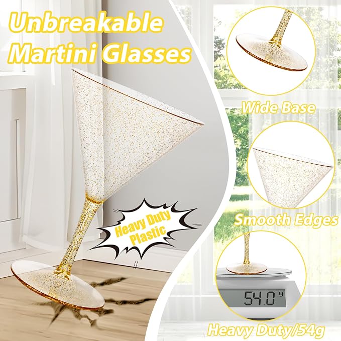 Liacere Martini Glasses Set of 6-11oz Plastic Gold Plastic Martini - Image 4