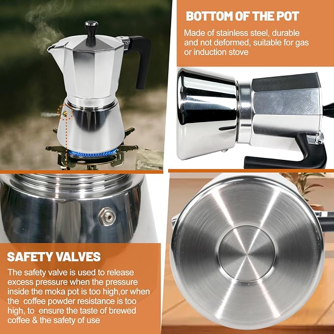 3 Cup Aluminum and Stainless Steel Moka Pot Espresso Stovetop Coffee | Maker - Image 6