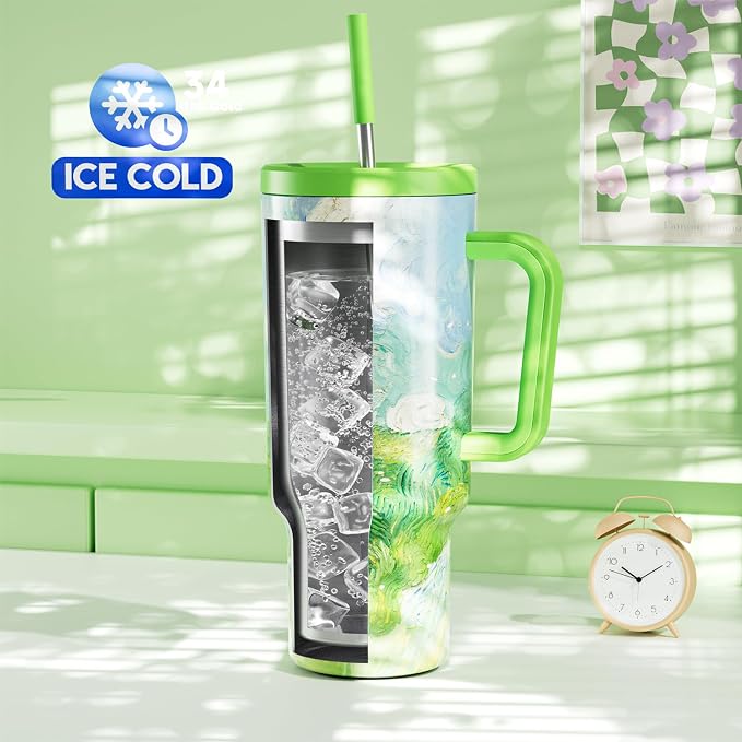 Meoky 40 oz Tumbler with Handle and Straw: Stainless Steel Insulated Tumbler - Image 2
