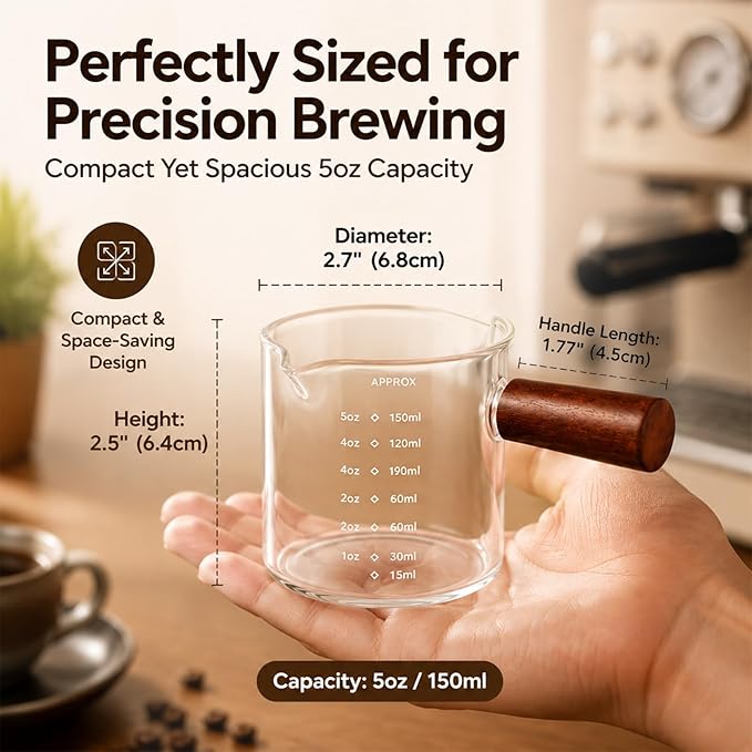5oz Espresso Cups Set of 2, Double Spout Clear Borosilicate Glass - Image 4