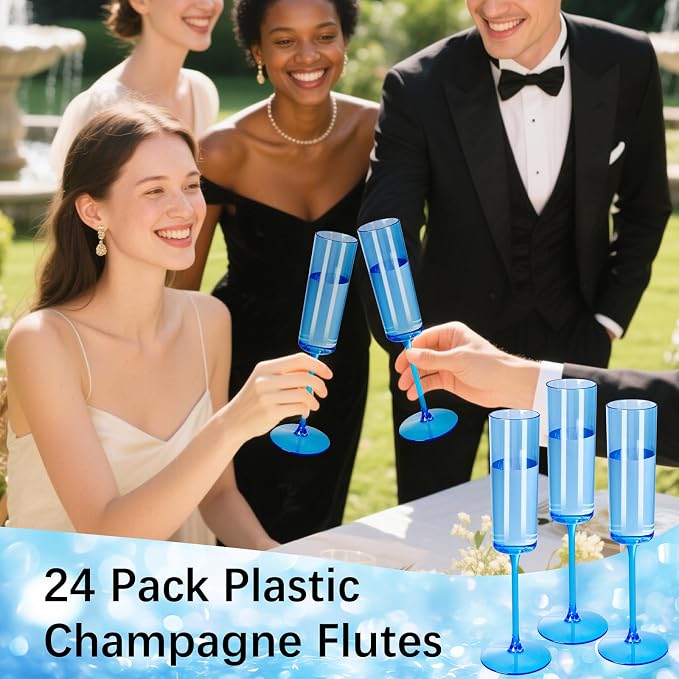 YOUBET 24Pack Blue Champagne Flutes Plastic - Image 3