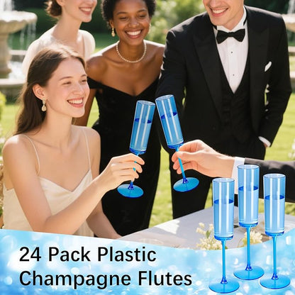 YOUBET 24Pack Blue Champagne Flutes Plastic - Image 3