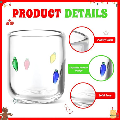 Icon Juice Glasses, 14oz Stemless Wine Drinking Juice Glass Cup for Valentine Party Supplies Gift(2 Pcs,Christmas Bulbs)
