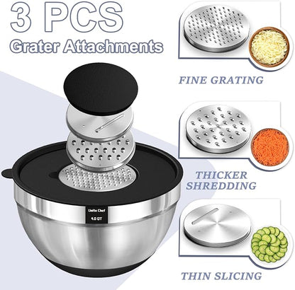 Umite Chef Mixing Bowls with Airtight Lids Set, 3 Grater Attachments & Non-Slip - Image 3