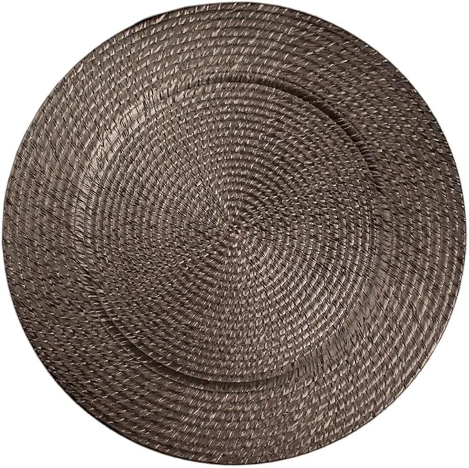 Efavormart 6 Pack | 13" Natural Brown Acrylic Plastic Rattan-Like Charger Plates - Image 7
