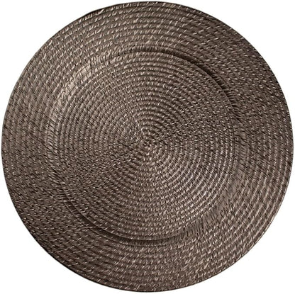 Efavormart 6 Pack | 13" Natural Brown Acrylic Plastic Rattan-Like Charger Plates - Image 7