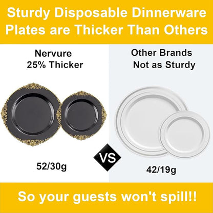 Nervure 100Pcs 10.25'' Black Plastic Plates, Party Plates - Image 3