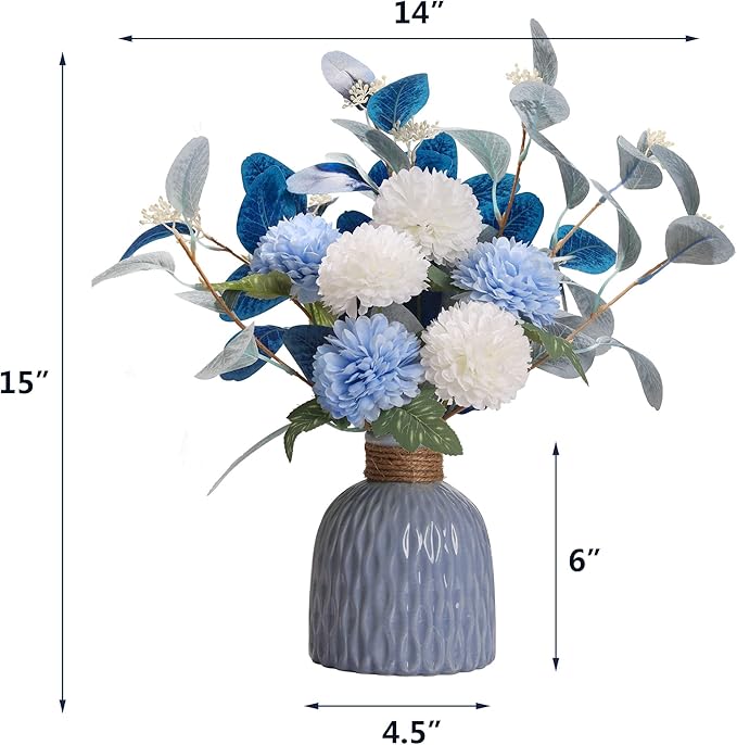 Artificial Flowers with vases, Fake Hydrangea with Eucalyptus Bouquet Combination, Living Room Family Banquet Party Wedding Decoration…