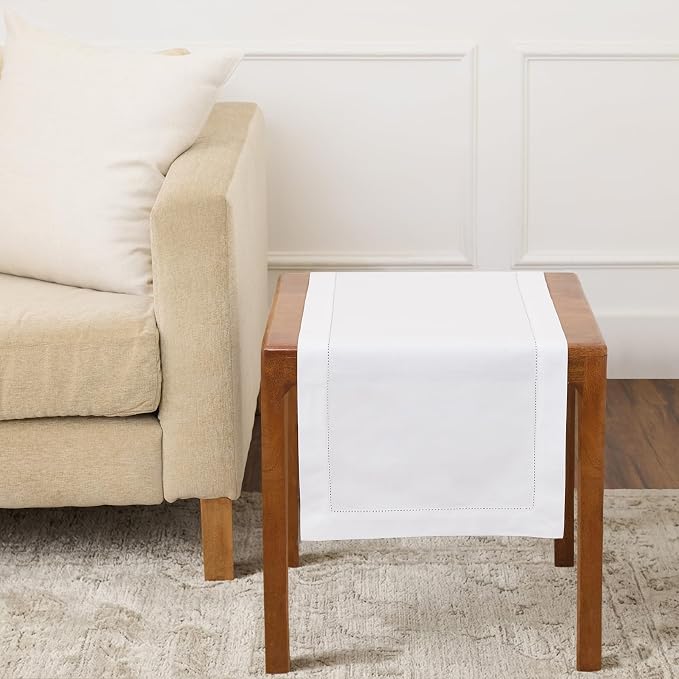 Solino Home 100% Pure Linen Dining Table Runner White Hemstitch, 14 x 36 in | by SolinoHome
