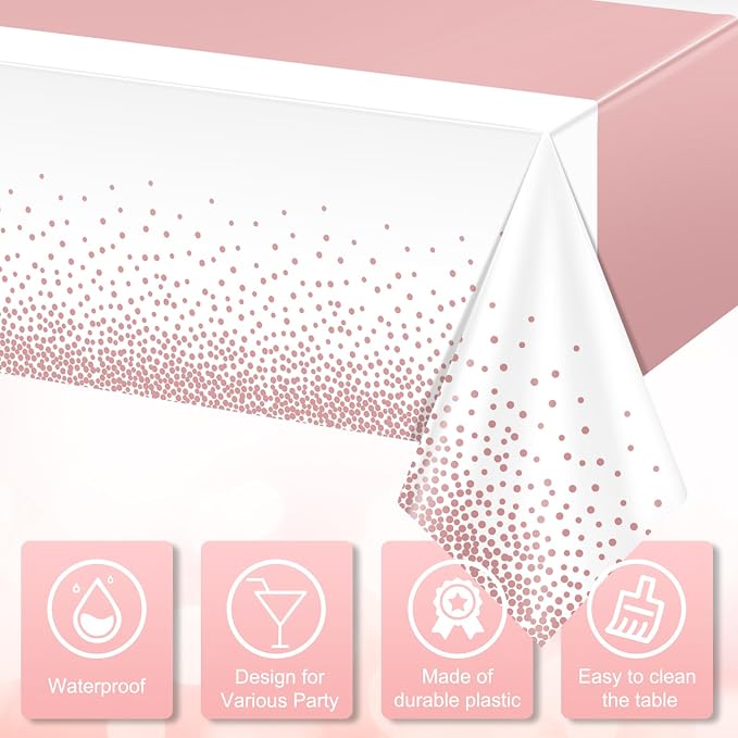 1Pcs White and Rose Gold Tablecloth Party Decorations, Plastic White Table - Image 3