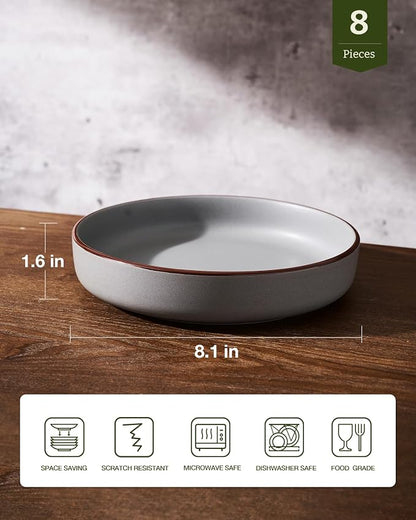 famiware Mercury Pasta Bowls Set of 8, 33 oz Large Salad Bowls, Dark Gray | - Image 2