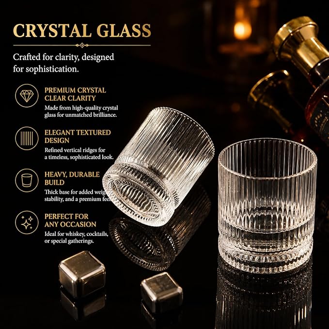 Vintage Whiskey Glasses Set of 4, 12 oz Crystal, Luxury Gift Box | Old fashioned - Image 2
