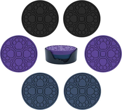 4 Inch Silicone Coasters Set of 6, (Black, Blue, Purple) Absorbent Non-Slip Drinks Coaster for Protecting Coffee Tables/Desks, Perfect for Home, Kitchen, Living Room & Office