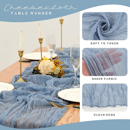 YMHPRIDE 12 Pack Cheesecloth Table Runner 35x120in Dusty Blue Table Runner | - Image 4