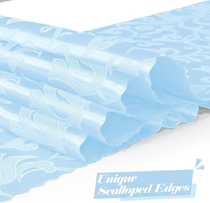 MILVOWOC 12 Pack Light Blue Satin Table Runner, 12 x 72 Inch | Jacquard Damask - Image 3