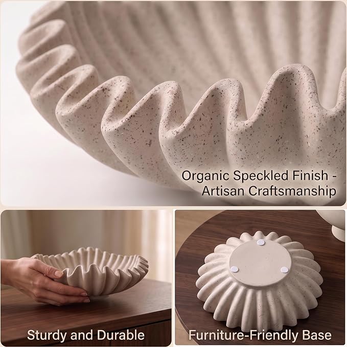 Decorative Bowl for Coffee Table, Modern Handcraft Ruffle Entryway Key Bowl | - Image 3