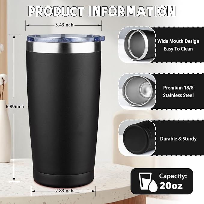 20 oz Tumbler with Lids and Straws, Stainless Steel Insulated Coffee Tumbler - Image 2