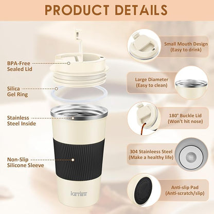 KETIEE 12oz Travel Mug: Vacuum Insulated Coffee Cup - Image 3