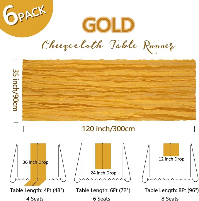 6 Pack Gold Cheesecloth Table Runner 10Ft Gauze Cheese Cloth Table Runner - Image 2
