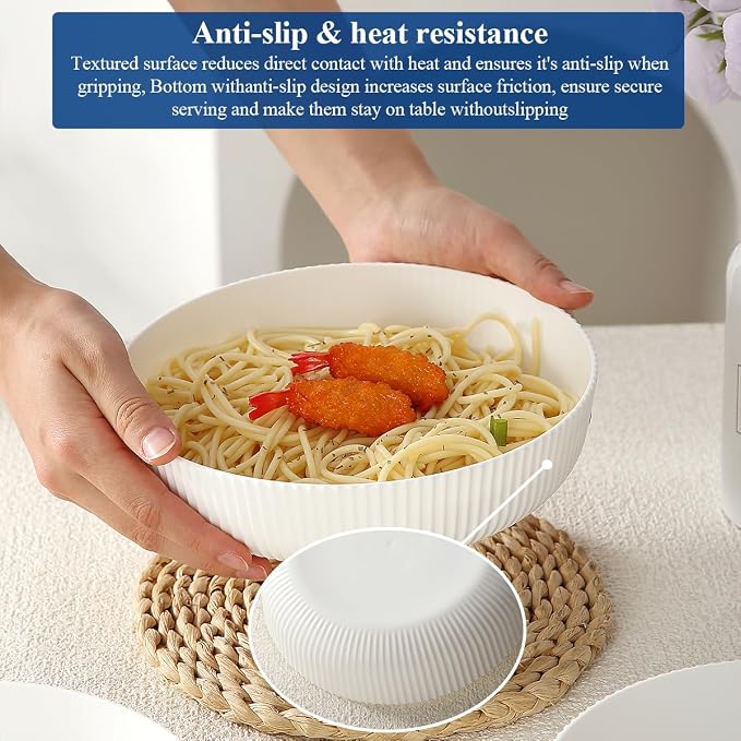 HOMQUEN Pasta Bowls Set of 6, 37oz Salad Bowls White Soup Bowls, Large Pasta - Image 5