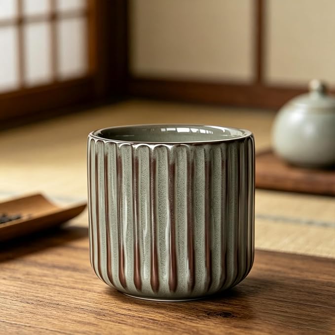 Japanese Ceramic Mug, Vintage Tea Cup 6oz Striped Cup No Handle Drinking Cup - Image 5